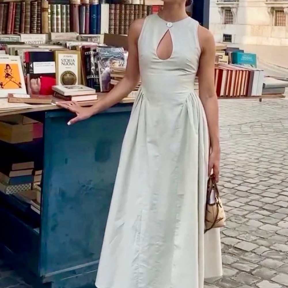 beige linen dress